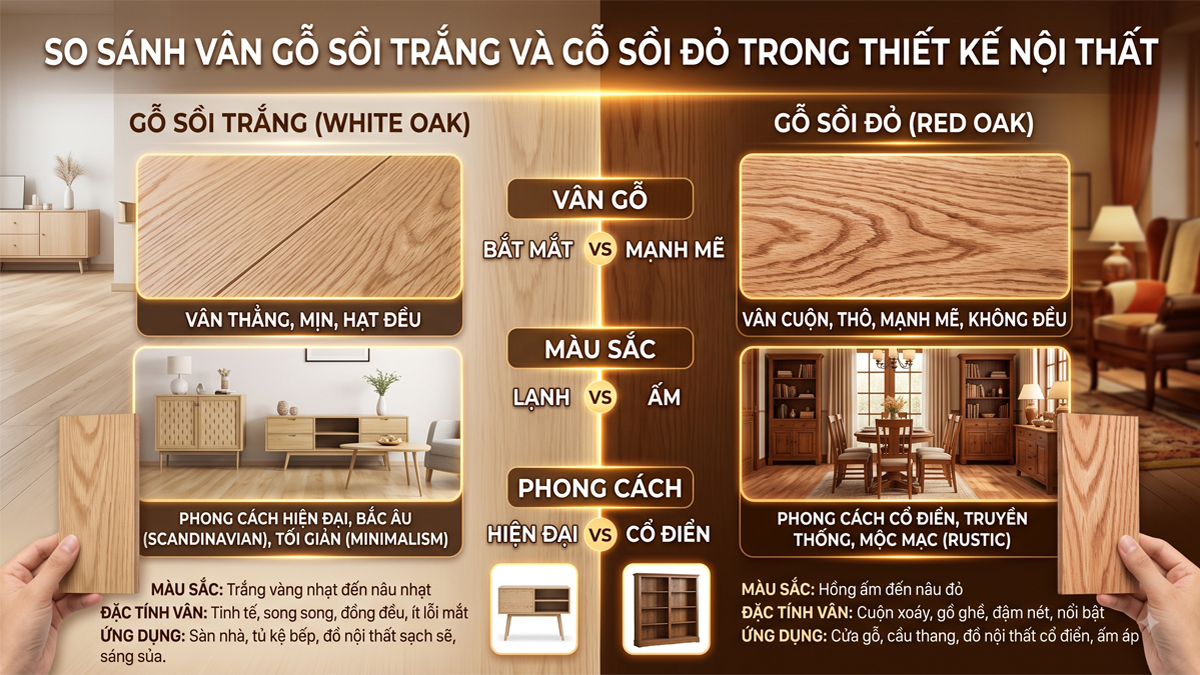 So sánh vân gỗ sồi trắng và gỗ sồi đỏ trong nội thất So sánh vân gỗ sồi trắng và gỗ sồi đỏ trong nội thất
