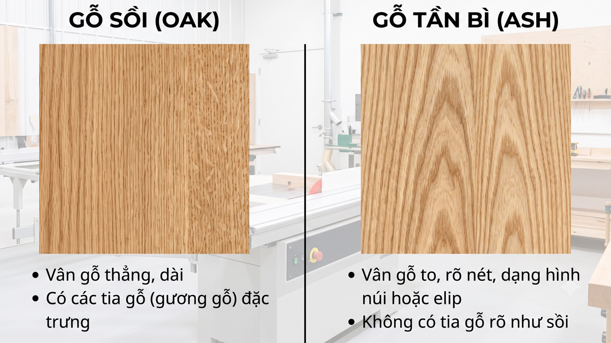 So sánh vân gỗ thực tế giữa Gỗ Sồi và Tần Bì So sánh vân gỗ thực tế giữa Gỗ Sồi và Tần Bì